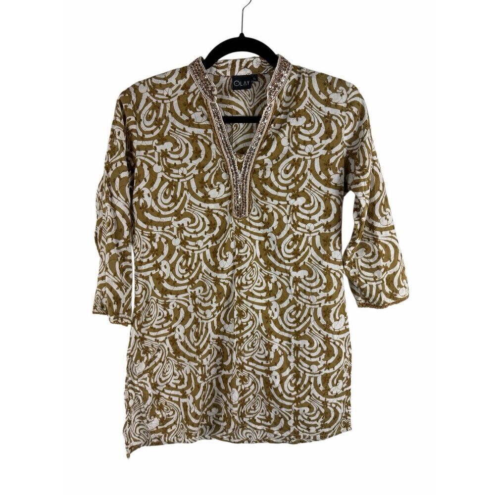 Indian brown and cream sequin tunic - size s
